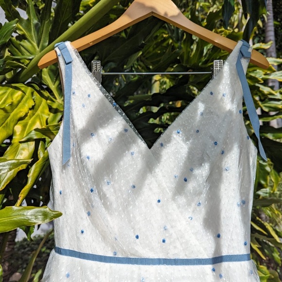 Marchesa Notte NWT - white ruffle dress with embroidered light blue polka dots - Picture 5 of 7